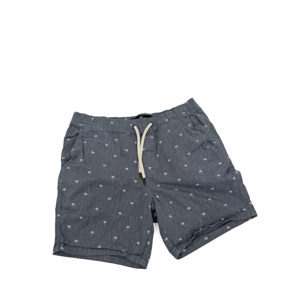 Hollister Jogger Shorts Mens M Blue Palm Tree Epic Flex 7" Inseam Drawstring
